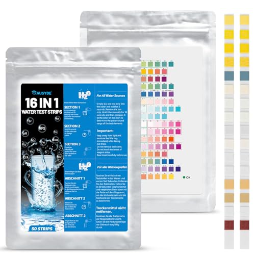 Probador de agua 16 en 1 agua potable, 50 piezas que miden la dureza del agua, tiras de prueba de...