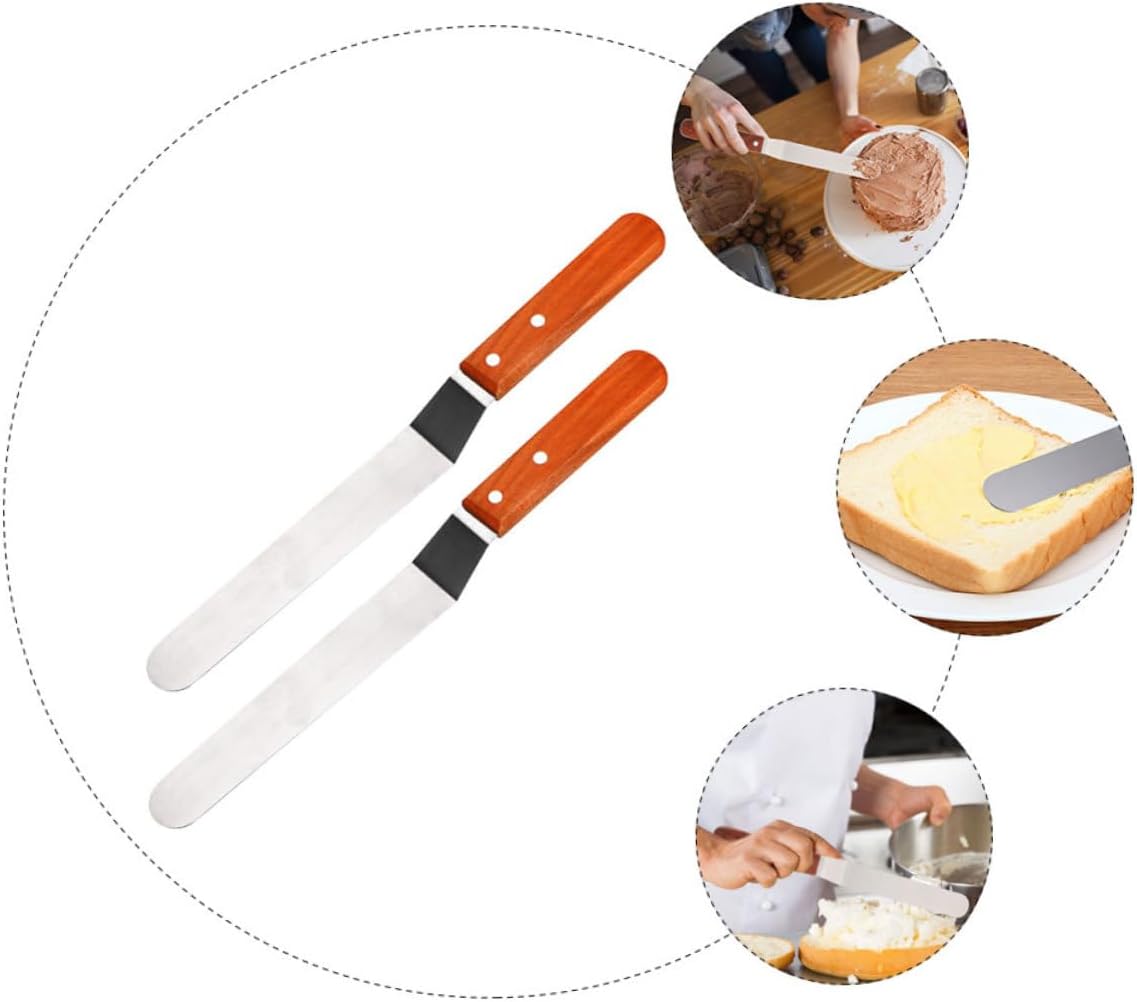Butter Spatula Set with Wooden Handle Stainless Steel 2pcs Xmas