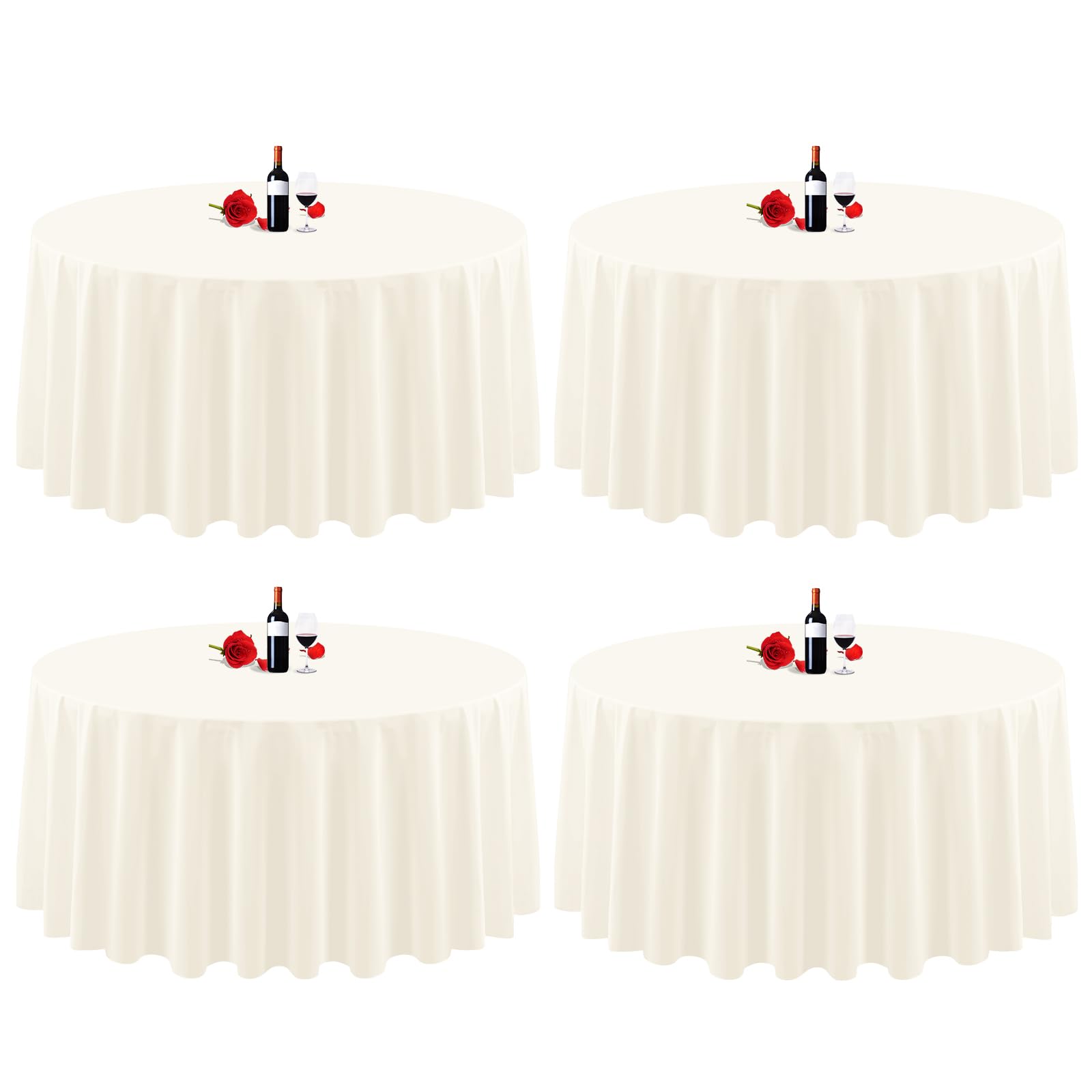 Lumaycens 4 Pack Round Tablecloth 90 Inch Ivory Round Table Cloth Wrinkle Resistant Washable Ivory Table Cloths Polyester Fabric Table Cover for Wedding Party Restaurant Buffet Table — image 1
