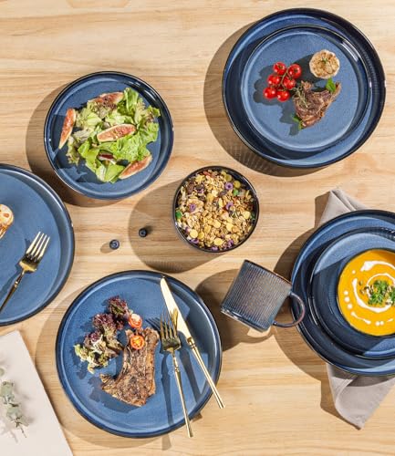 Image of TheTerra Ceramic Dinnerware Sets for 6, 18 Pieces Porcelain Lightweight Plates and Bowls Sets, Scratch Resistant Dish Set, Oven & Microwave & Dishwasher Safe, Starry Blue