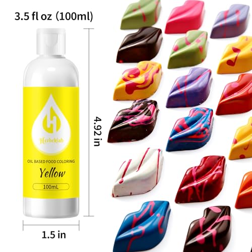 Image of Yellow Oil Based Food Coloring for Chocolate - Herbeklab 100ml Professional Concentrated Oil Food Dye for Candy Melts, Chocolate, Cake Pops, Strawberries & Baking