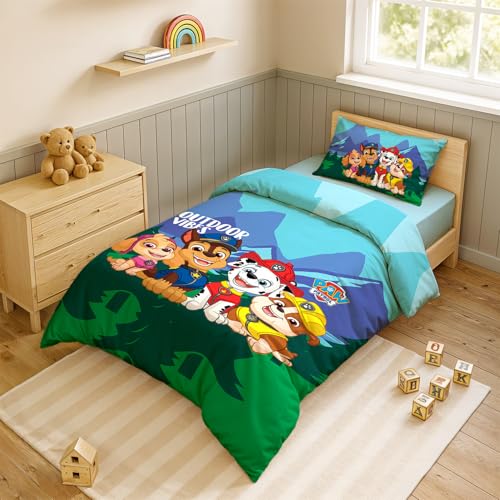 Image of Sassoon Paw Patrol (Outdoor Vibes) Digital Printed, Cotton Single Bedsheet, 300 TC, 1 Pillow Cover, Fade Resistant, Bedsheet for Kid's Bedroom, (1.50m X 2.35m)