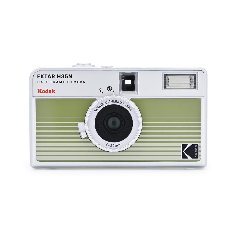 KODAK EKTAR H35N ハーフフレームフィルムカメラ、35mm、再利用可能、フォーカスフリー、バルブ機能、内蔵スターフィルター、コーティングされた改良レンズ (単品, ストライプグリーン)