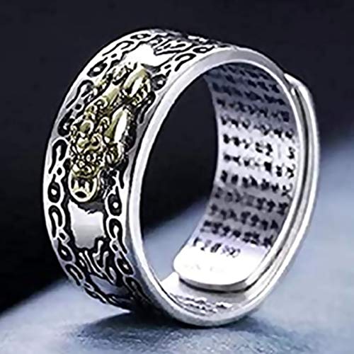 Hj Huaj 990 Silver Feng Shui Pixiu Mani Mantra Protection Wealth Ring Adjustable Ring For Man Women #TOP1