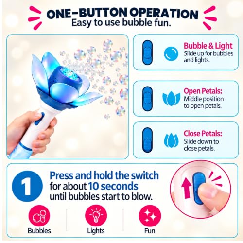 Image of Graphene Automatic Flower Bubble Wand for Girls Boys Magic Bubble Stick Toy Openable Petals LED Lights Princess Bubble Stick Toy Blower Machine Outdoor Party Toy Birthday Gift Kids 3+Years (Blue)