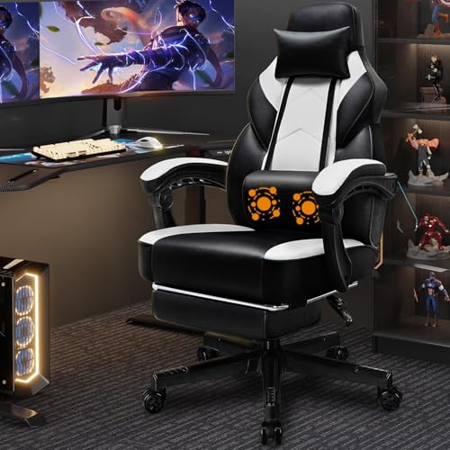 Image of Shintenchi Gaming Chair,Video Game Chair with footrest and Massage Lumbar Support,Height Adjustable Game Chair with 360Swivel Seat Ergonomic Computer Chair with Headrest for Office or Gaming(White)