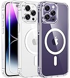 FNTCASE for iPhone 14 Pro-Max Case: Clear Magnetic Phone Cases with Screen Protector Compatible with Magsafe Slim Anti Yellowing Rugged Shockproof Protective Transparent Cell Cover (A-Clear)