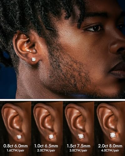 Moissanite Stud Earrings for Women Men, 18K White Gold Plated 925 Sterling Silver 14K Gold, D Color VVS Clarity Lab Created Moissanite, Hypoallergenic Earrings Jewelry Gifts for Her Him3