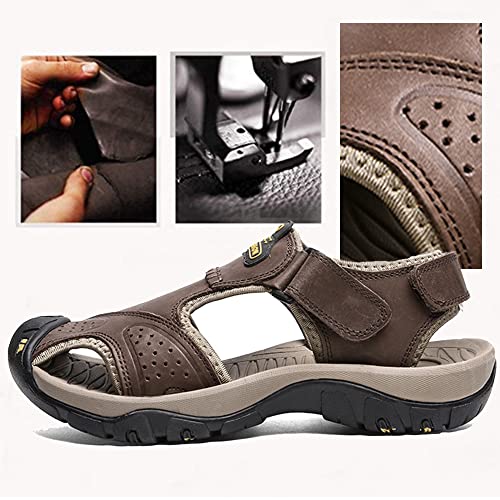 VISIONREAST Mens Leather Sandals - Outdoor Hiking & Waterproof Athletic Sports Sandals - Fisherman Beach Shoes with Closed Toe4
