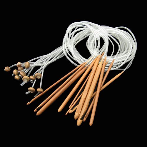 12 Sizes 1.2M 48" Afghan Tunisian Carbonized Bamboo Needle Crochet Hooks Set with Beads for DIY Craft
