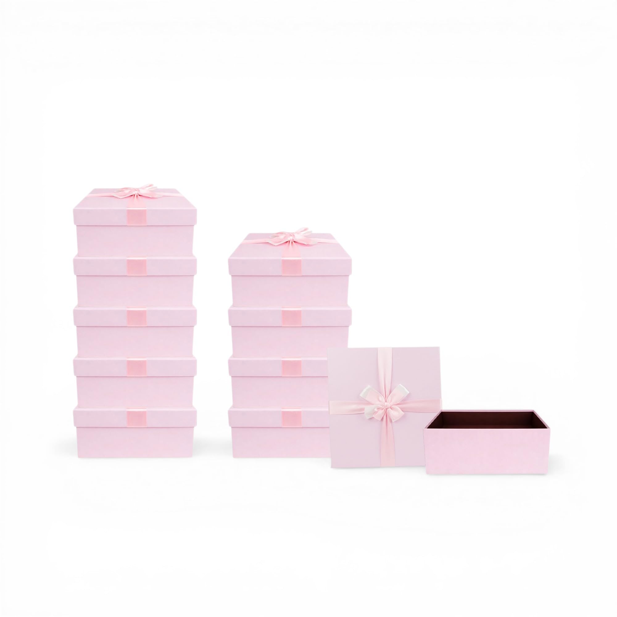 Emartbuy Pack of 10 Baby Pink Rigid Gift Box with Ribbon 15 x 15 x 6.5 cm