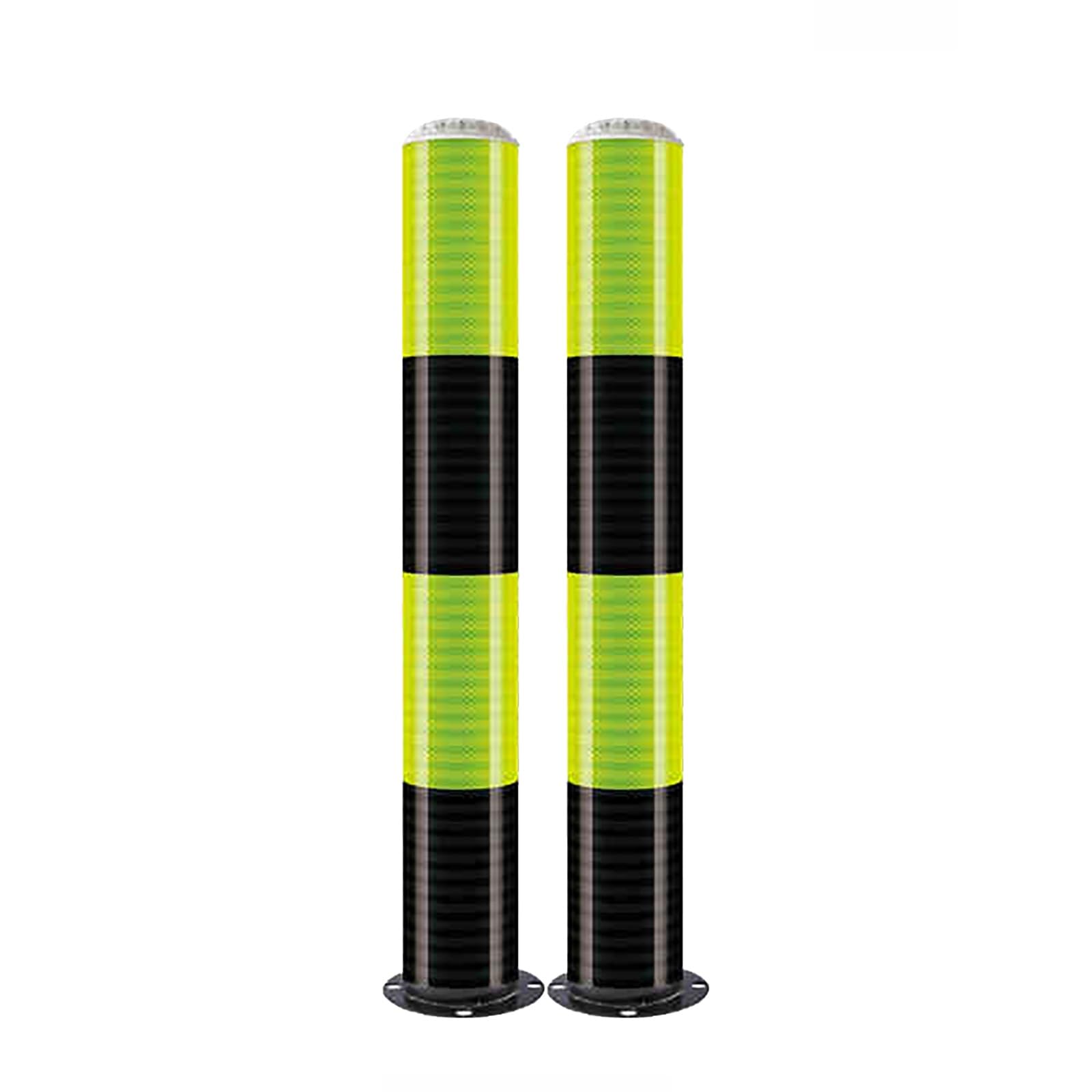 SGKOMN Heavy-Duty Steel Bollards - Reflective Safety Parking Posts with Anchor Bolts, High Visibility Security Barriers, Perfect for Traffic Control, 2pcs-Green