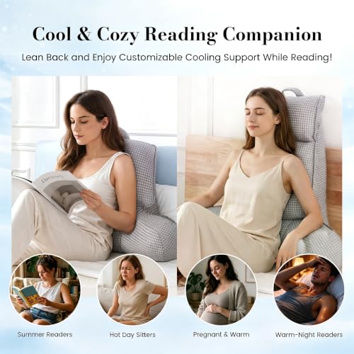 Adjustable Firmness Waffle Back Support Cooling Reading Pillow, Gray, 25" - image 4