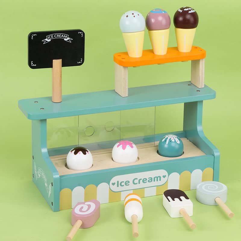 DecoBay Sustainable Wooden Toy | Pretend Play Shop for Kids 3+ | Traditional Wooden Toy Gift Sets for Boys and Girls (Ice Cream Shop) - Image 2