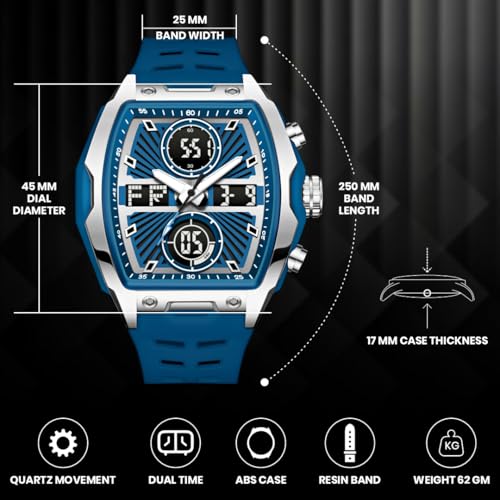 Image of V2A Impact-KUBIX 5410 Analog-Digital Watch for Men | Trendy Tonneau Shape | Bold Fashion Performance Watch with 3 Time Zones, Countdown, 50M Water Resistance, Alarm & Stopwatch