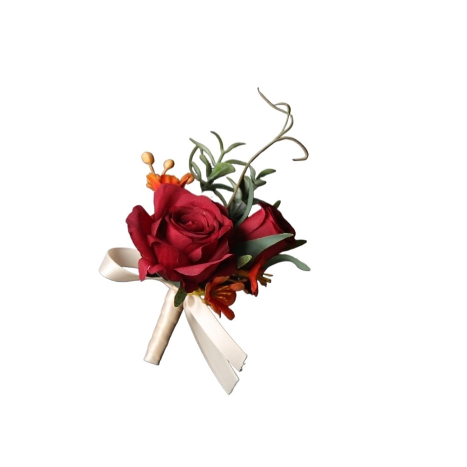 WTAXBH Corsages for Weddings Artifical Boutonnieres Flowers Rose Silk Wrist Corsage Bride Bridesmaid Handmade Groom's Chest Flower(Red-brooch)