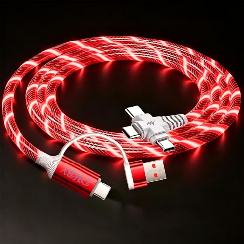 Image of 6-in-1 LED Red Flowing Light Fast Charging Cable 1m, Soft PVC USB Cable with Super Fast Charging, High-Speed Data Sync & Energy-Saving Light Effect, Compatible with Nearly All Devices.