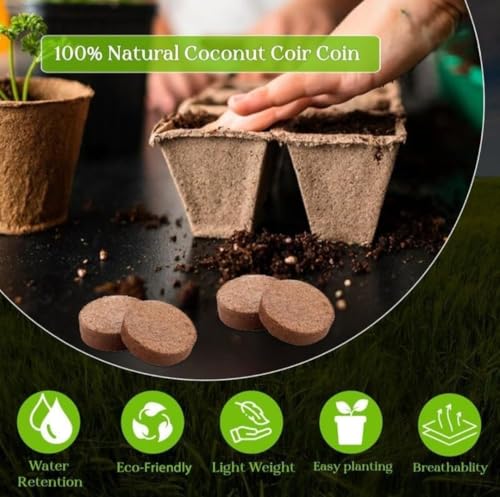 Image of Cocopeat Discs for Plants (50 Discs) | Natural Coco Coir Potting Soil | Suitable for Seeds, Herbs & Flowers
