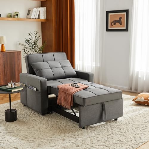 Homotive Sleeper Sofa 3-in-1 Sleeper Chair Pull Out Bed, Futon Couch, Convertible Sofa Bed with Reclining Backrest & Side Storage Pocket, 35.6