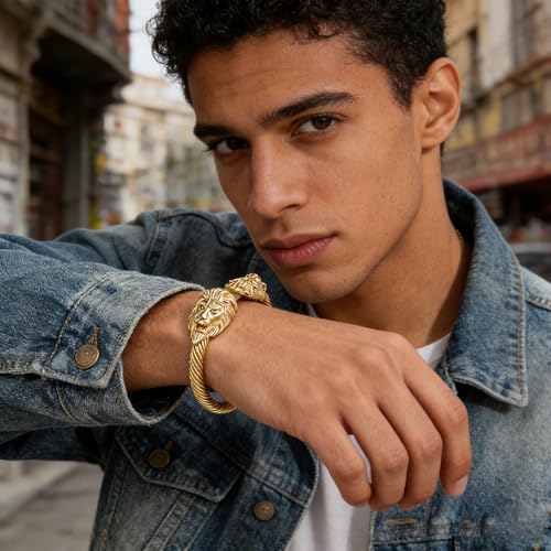 Pulsera Hombre Lion CZ Acero Inoxidable Oro miniatura 2