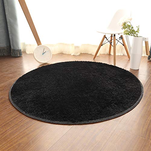 Insun Tapis Shaggy Monochrome Tapis à Poils Moelleux Pile Rond Tapis en Polyester pour Le Salon la Chambre Noir 40cm Diamètre