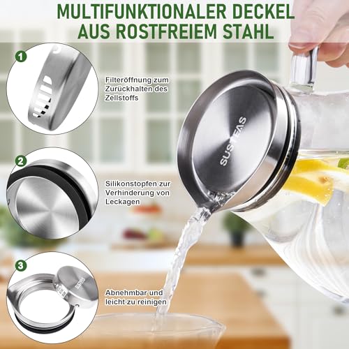 Foto von SUSTEAS 2 Liter 70 Unzen Glas Karaffe Krug mit Deckel und Auslauf, Wasserkaraffe, Eistee Krug, Saft Krug, für hausgemachte Getränke/Eistee/Milch/Kaffee/Wein