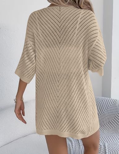 Image of Zeagoo Lightweight Summer Cardigan for Women Short Sleeve V Neck Crochet Kimonos Loose Open Front Hollow Out Cover Ups