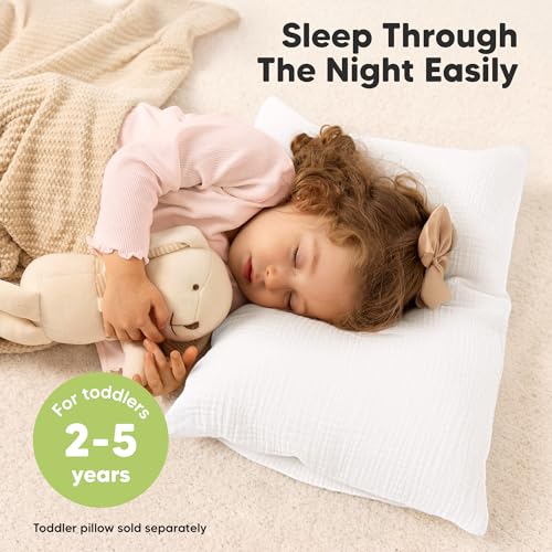Image of KeaBabies Cotton Muslin Toddler Pillowcase 13x18 Only, 2-Pack (Soft White) | Organic Cotton Muslin Pillow Case for Kids, Girls, Boys, Small Travel Size Cover, Soft,Breathable Toddler Pillow Not Included