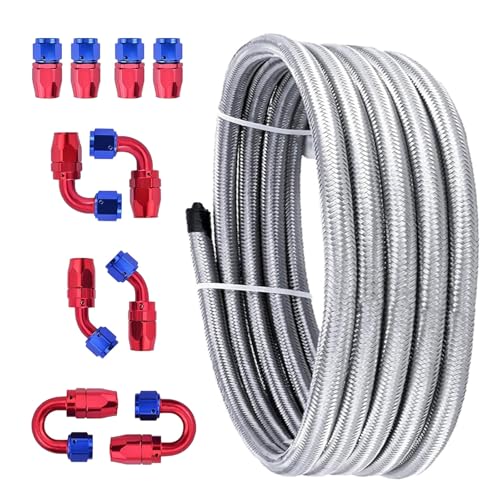 6AN Fuel Line Kit - 20FT 3/8 Braided Fuel Line CPE Nylon Stainless Steel with 10PCS 6AN Fitting Hose End Adapters