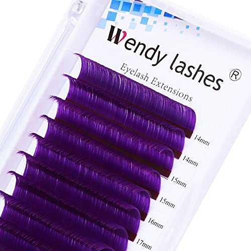 Pestañas individuales Pestañas de colores, 0.07 mm C Curl Mixed 8-14mm Pestañas rusas de volumen fácil de abanico, Pestañas individuales en racimo Morado para extensión de pestañas Professional Cover