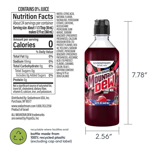Image of Sodastream MTN Dew Code Red Zero New Pour Bottle Drink Mix 14.9 Fl Oz (Pack of 4)