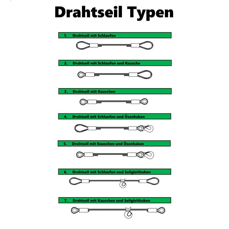 Stahlseil mit Haken 8mm Durchmesser 30m Länge - Drahtseil mit Haken - Seil mit Kauschen - Anschlagseil - Forstseil