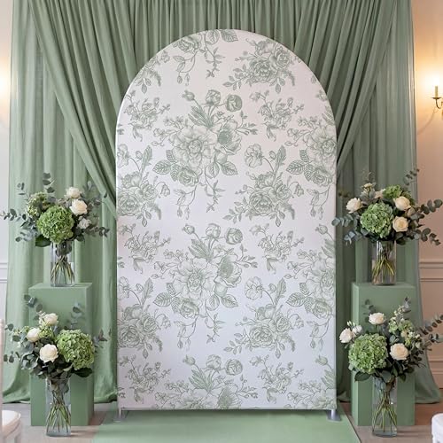 Tegeme Floral Arch Cover 7.2ft Sage Green Stretchy Backdrop Cover for Wedding Birthday Tea Party Bridal Showers Baby Showers Ceremony Banquet Decor