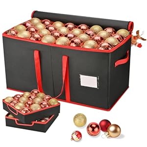 Christmas Ornament Storage Box Organizer with 8 Removable Trays and Dividers Fits 128 3 Inch Ornaments Black