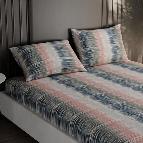 Image of BLISSHOME Everlast 150TC King Size Fitted Bedsheet with 2 Pillow Covers, Aesthetic Bedding, Wrinkle Resistant, 100+ Wash Durable, Quick Dry, Geometric Pattern - Green (183cm x 198cm +25cm Drop)
