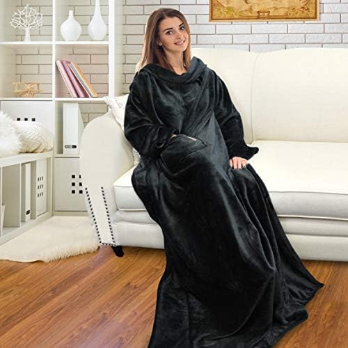 Catalonia Classy Wearable Snuggle Blanket with Sleeves and Pocket, Soft Cosy Fleece Slankets for Women Fluffy Plush Throws Winter TV Blanket for Sofa Couch 185 x 130 cm, Grey
