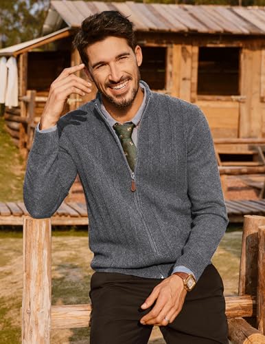 PJ PAUL JONES Men's Cardigan Sweater Full Zip Up Sweater Ribbed Knit Stand Collar Cardigans3