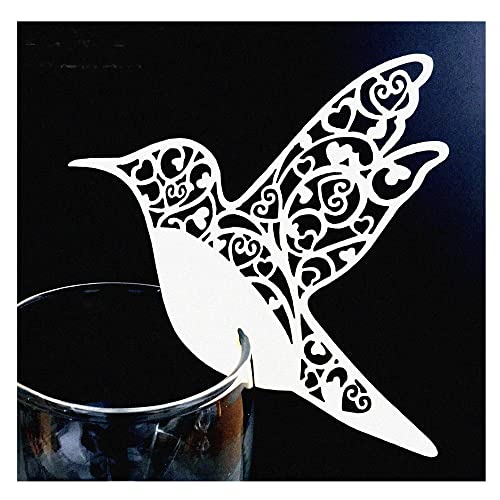 GIVBRO 50 cartes marque-places en forme d'oiseau avec motif floral creux pour mariage - Carte de salutation avec nom - Décoration de table pour verre à vin -...