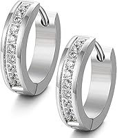 LOLIAS Edelstahl Ohrringe für Damen Zirkonia Creolen Huggie Ohrclips Ohranhänger Silber-Ton 16mm