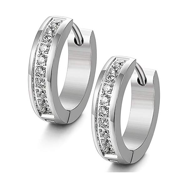 51t +JMf3OL. SS600 - LOLIAS Pendiente de Acero Inoxidable para Mujer Pendientes Aro Circonita Cúbica Huggie Silver-tone