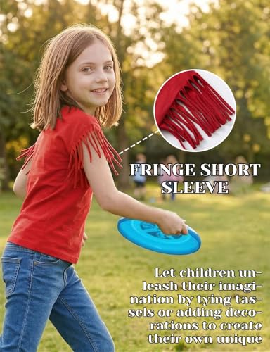 Image of Noomelfish Girls Fringe Sleeve T-Shirts Tassel Casual Summer Tee Tops (5-12 Years)
