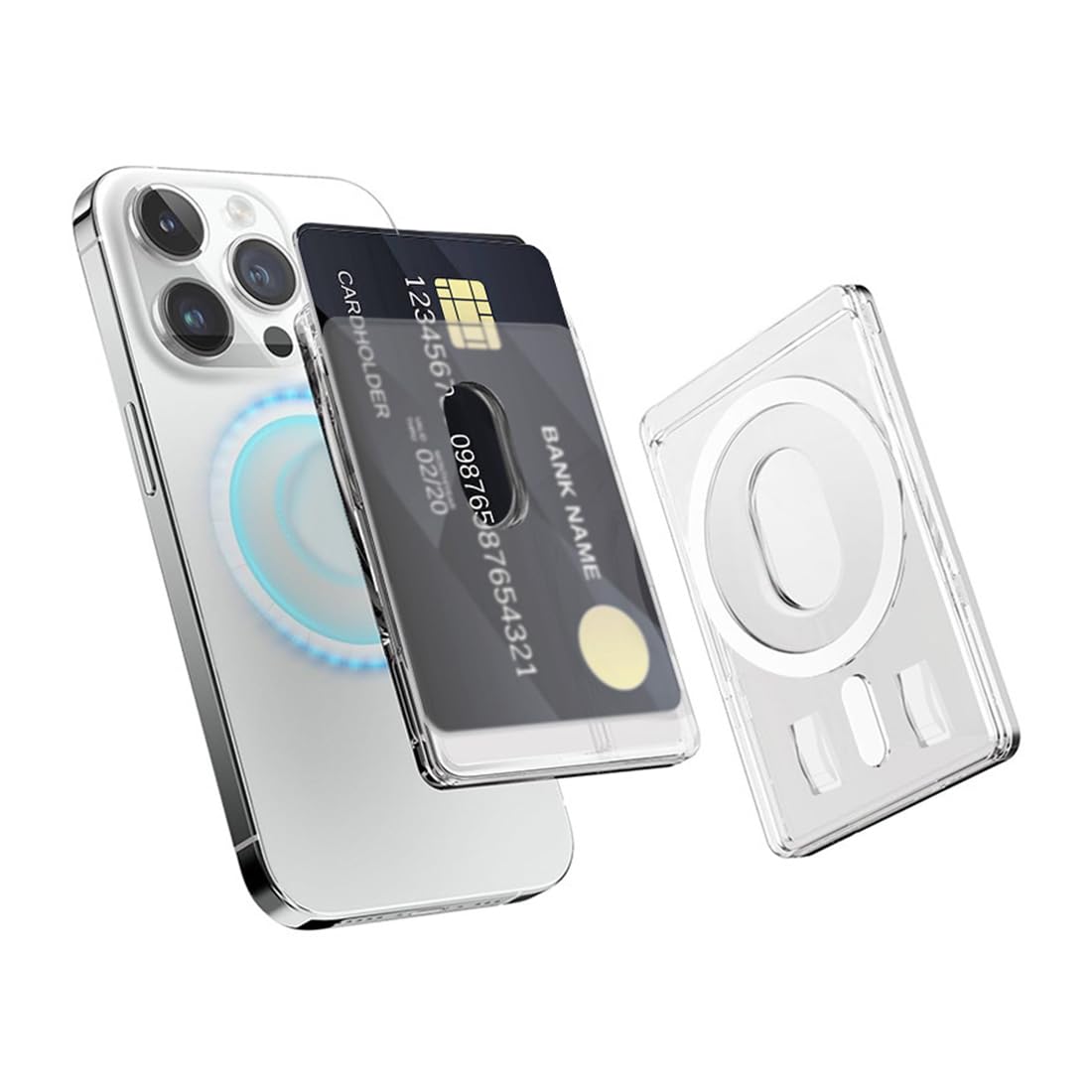1 pcs Transparenter Magnetischer Kartenhalter, Kompatibel mit MagSafe, Kompatibel mit iPhone 15-12 Serie – Sichere Handy-Geldbörse, Langlebige, Kristallklar, Magnetischer Kartenhalter 2-Karten