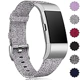 Maledan Compatible with Fitbit Charge 2 Bands for Women Men, Large, Light Grey