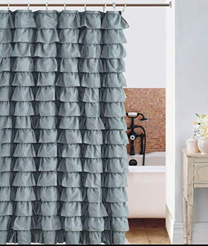 spring Home Waterfall Silver Ruffled Shower Curtain Size 72 x 72 inch