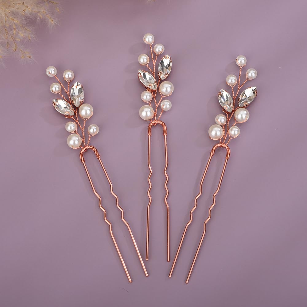 Horquillas para el pelo de boda con perlas Teyglen de cristal para tocados de mujer 7