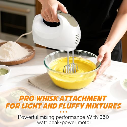 Image of Showvigor Electric Hand Mixer with 5 Stainless Steel Whisks,5 Speed,White2 | Portable Kitchen Mixer Electric Whisk, Food Beater for Whipping Mixing Cookies