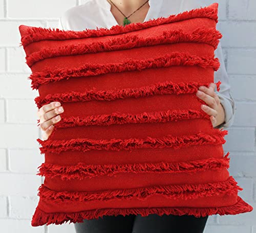 Image of mosey 12x18 Cushion Covers Set of 2 | 100% Cotton Rectangle Cushion Covers for Sofa, Bed | Boho Rectangular Shape Cushion Covers 12 inch x 18 inch Red