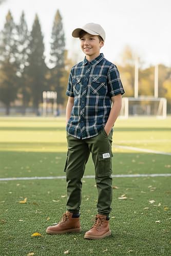 Image of NATUST Boys Cargo Joggers Drawstring Jogging Pants Kids Elastic Waist Trousers 5-14 Years