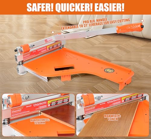 Image of CUTTEREX 13 inch Pro. Vinyl Floor Cutter-No Dust,No Noise,No Electricity. Multi-Angle Cuts for Laminate,Vinyl & More, Pro. ALU Long Leverage Handle, Orange & Wheeled
