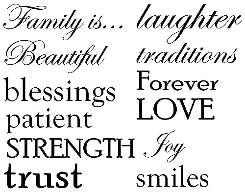 Lot de 12 stickers muraux en vinyle Citation de famille Mots Cadre photo Décoration murale Chambre Art #1332 (Noir mat)